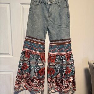 Floral Patchwork Flare Jeans